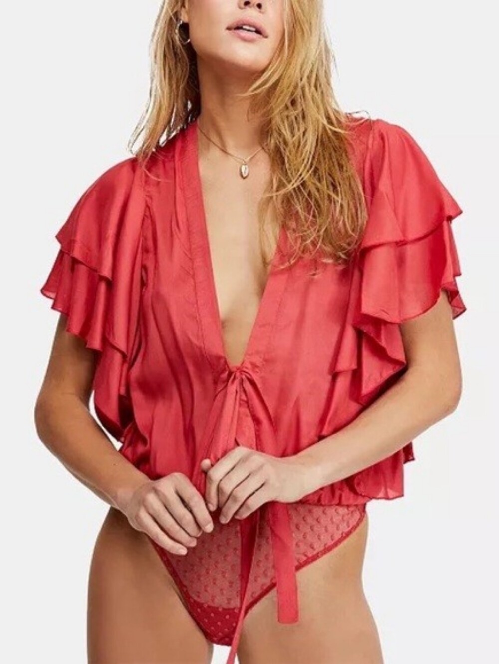 Intimately Free People Call Me Later Ruffle Sleeve Thong Bodysuit ** Size XS